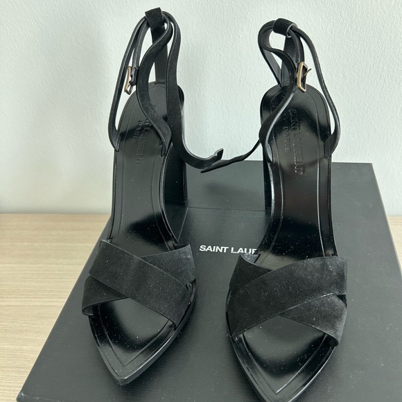 Saint Laurent Black Satin Stiletto Heels - Picture 1 of 6